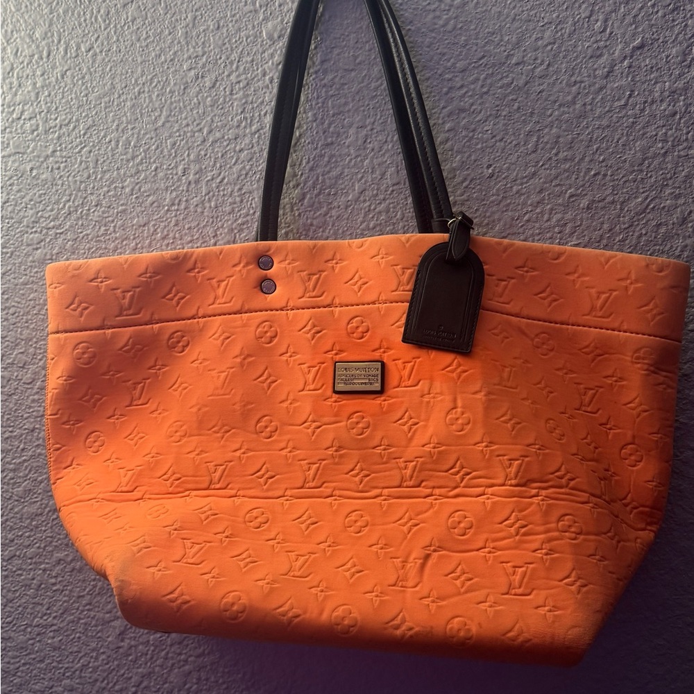 Louis Vuitton Orange Scuba Neoprene Tote Monogram Bag MM Cruise Logo Purse
